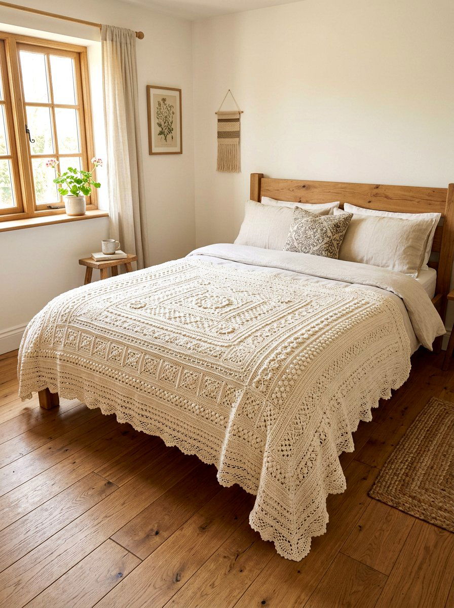 Crochet Bed Blanket - 30 frilly bedroom ideas