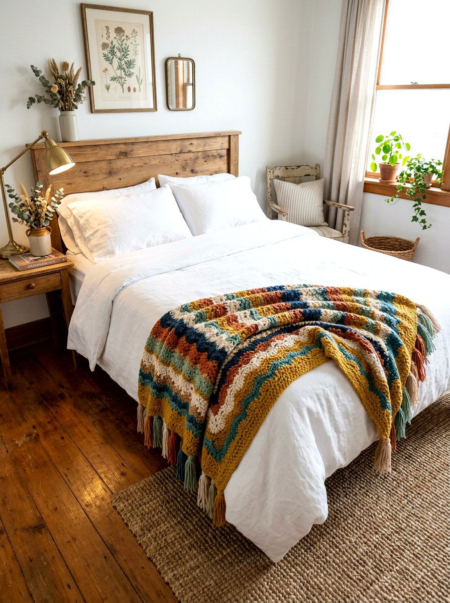 Crochet Blanket Bedding Style - 30 boho teen room ideas