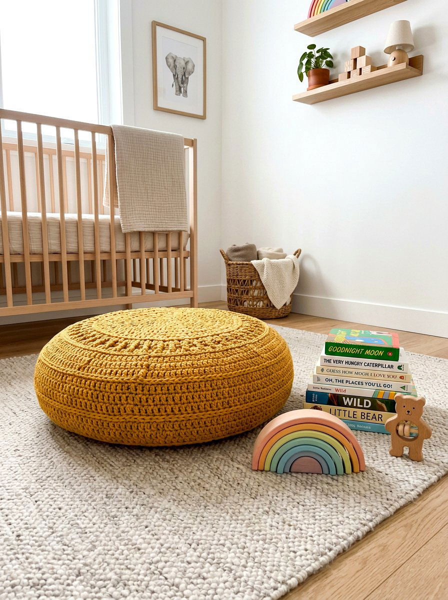 Crochet Floor Cushion - 30 gender neutral heirloom nursery ideas
