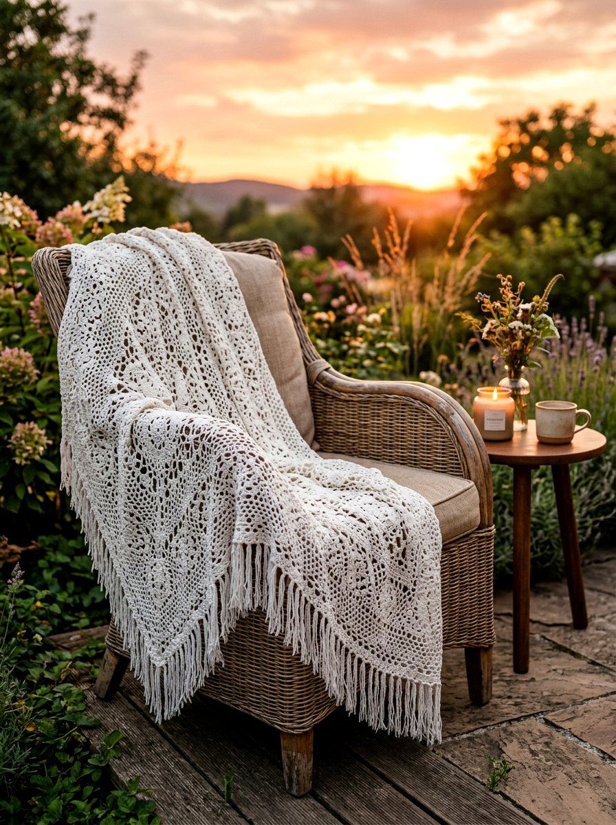 Crochet Throw Blanket - 30 bohemian patio decor ideas