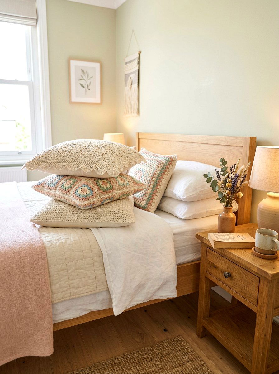 Crochet lace pillow cover - 30 cottage lace bedroom ideas