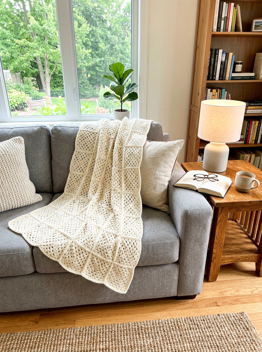 Crochet throw blanket - 30 shabby chic decor ideas