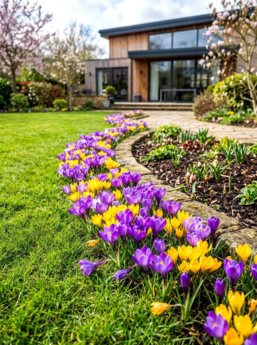 Crocus Lawn Edging - 30 spring bulb border ideas