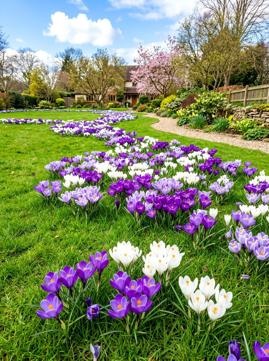 Crocus Lawn Planting - 30 early spring flower bed ideas