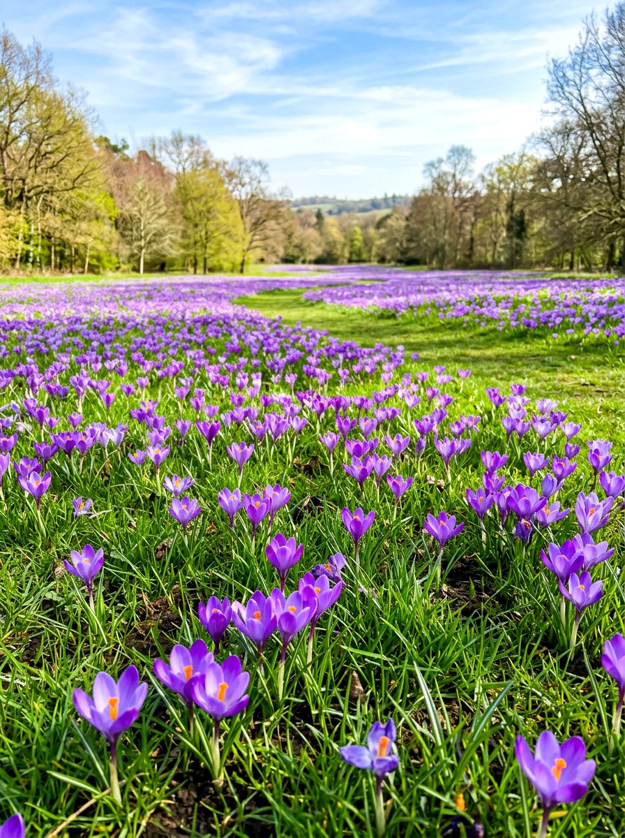 Crocus spring lawn - 30 purple flower garden ideas
