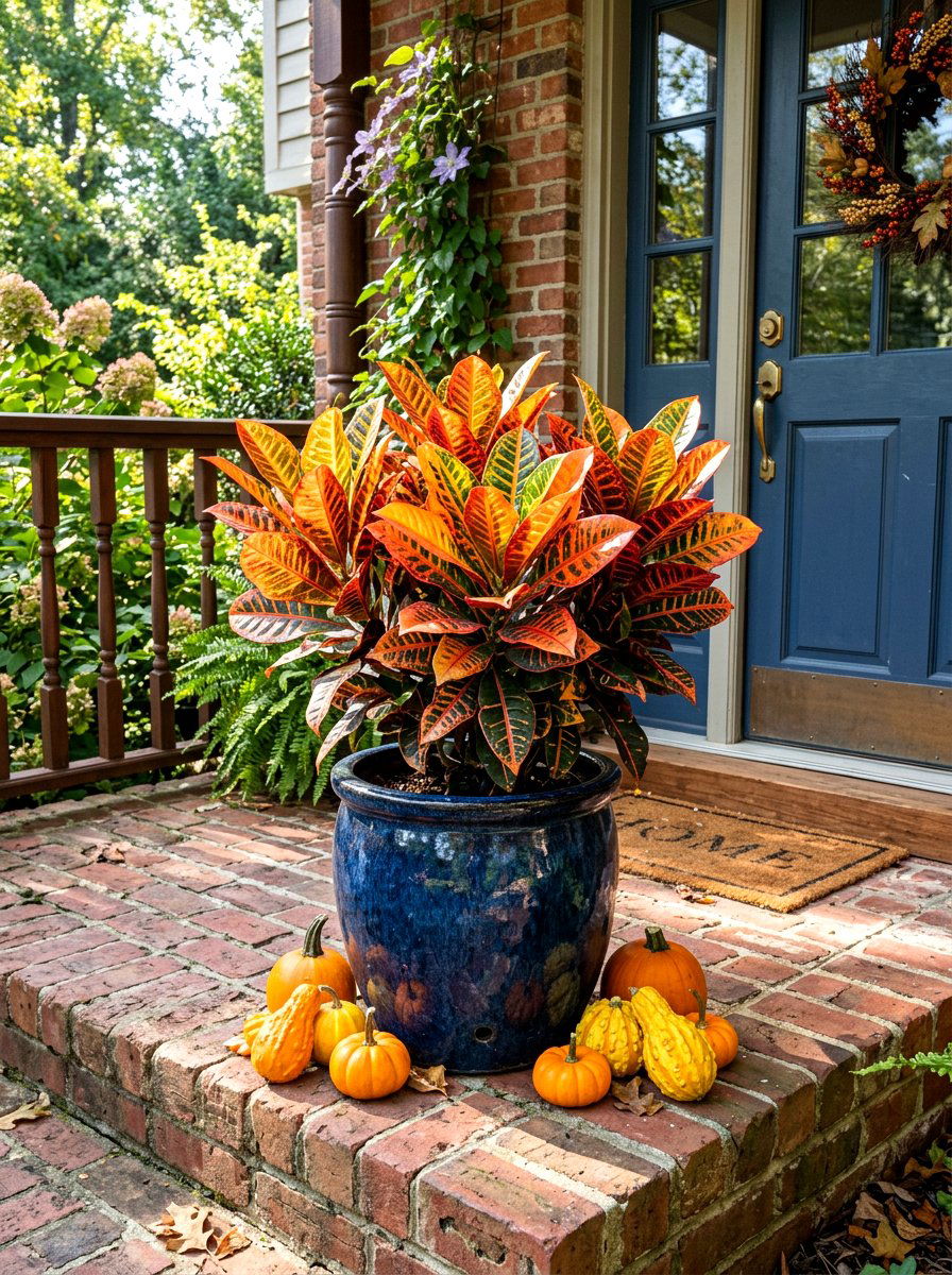 Croton Foliage Fall Planter - 30 fall porch planter ideas