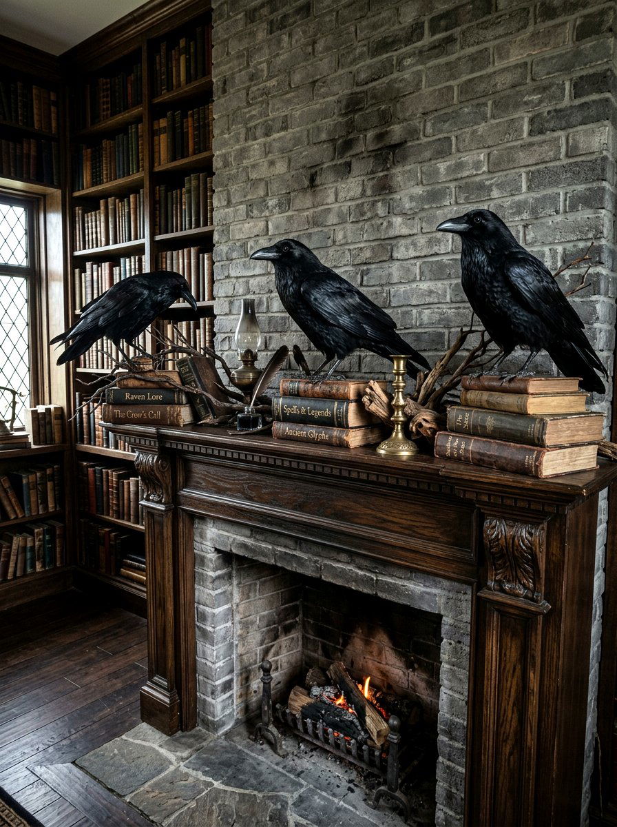 Crow And Raven Accents - 30 Halloween mantel decor ideas