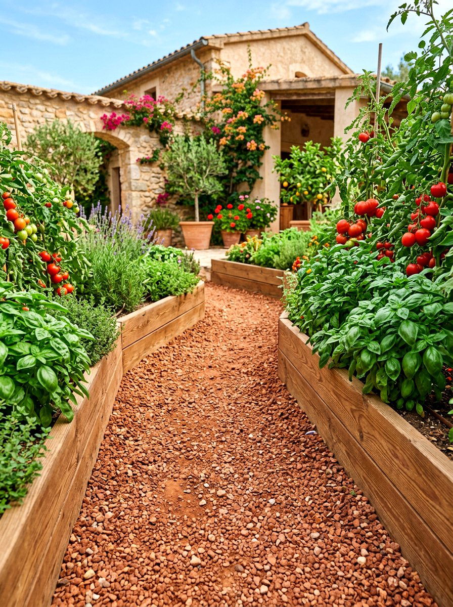 Crushed Brick Path - 30 raised bed path ideas