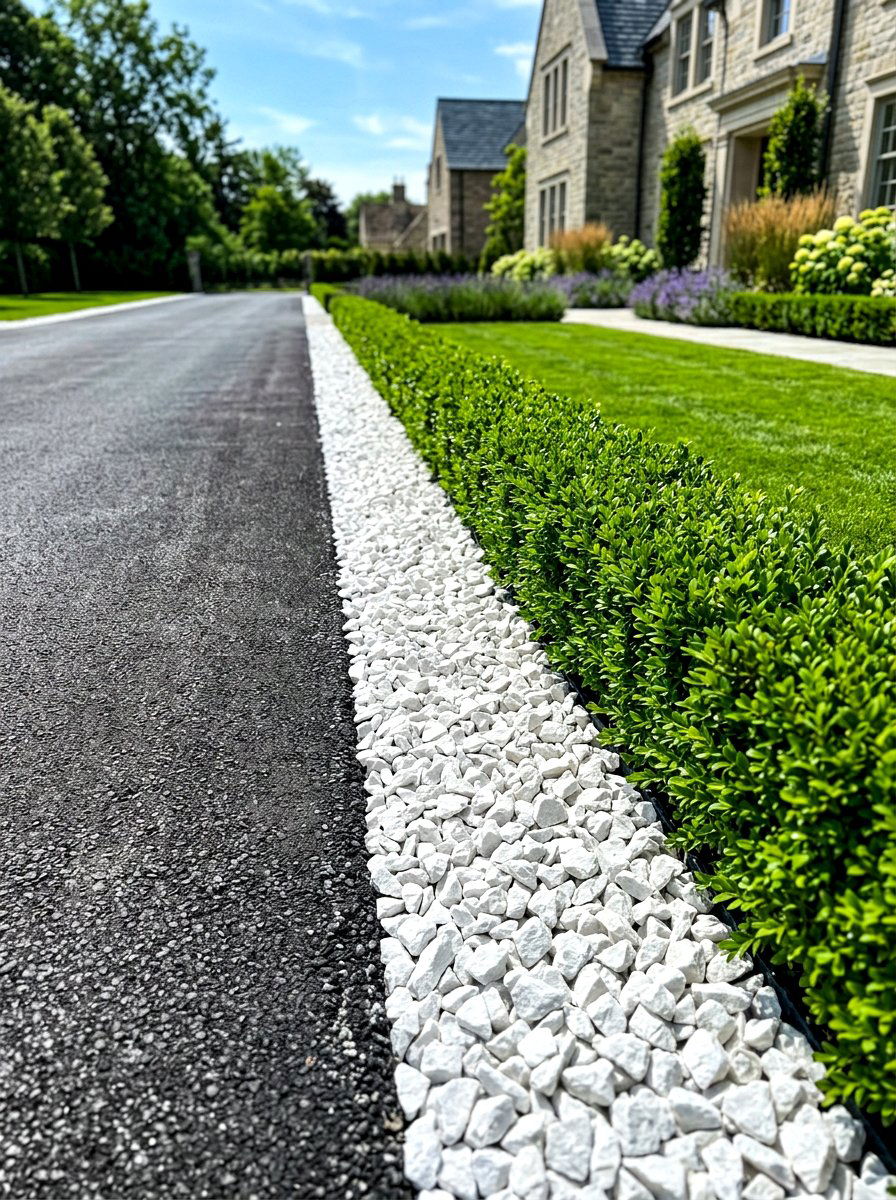 Crushed Limestone Border - 30 rock mulch front yard ideas
