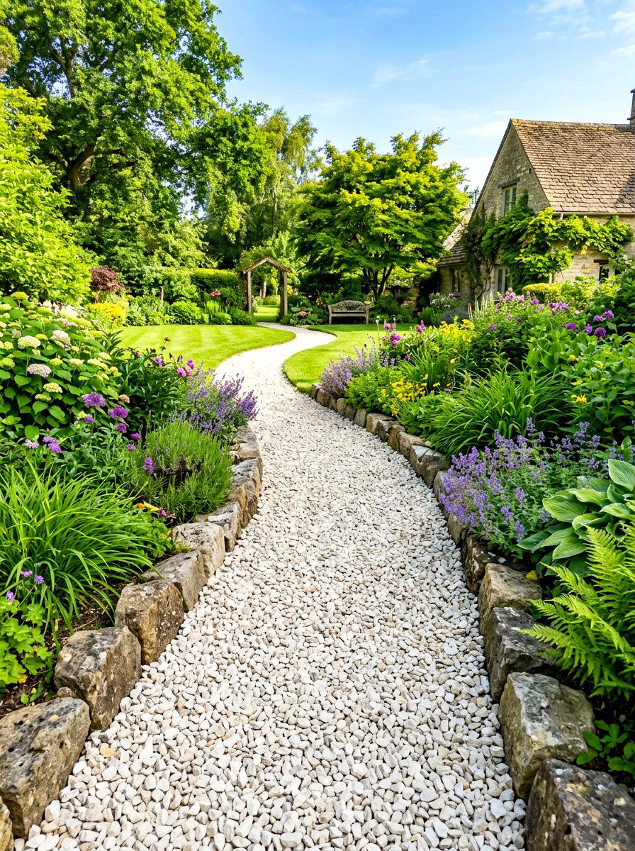 Crushed Limestone Garden Path - 30 gravel front yard landscaping ideas