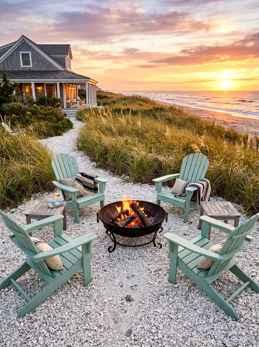 Crushed Shell Fire Pit Area - 30 coastal backyard ideas