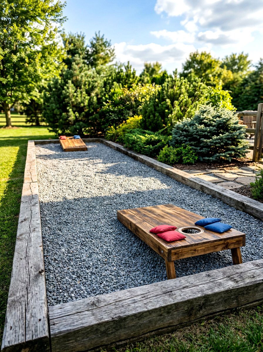 Crushed Stone Cornhole Pit - 30 cornhole area ideas