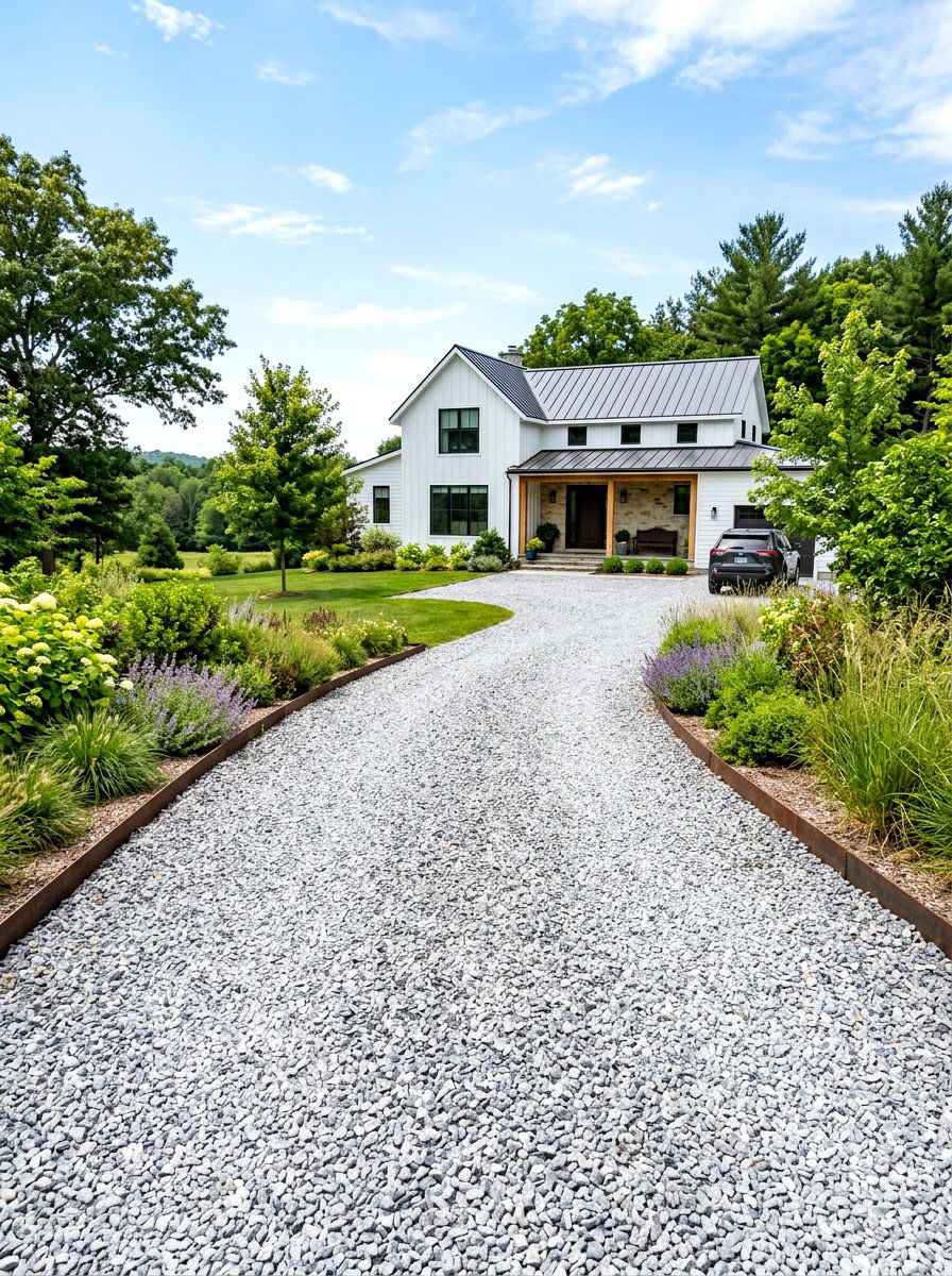 Crushed Stone Driveway - 30 low maintenance landscaping ideas