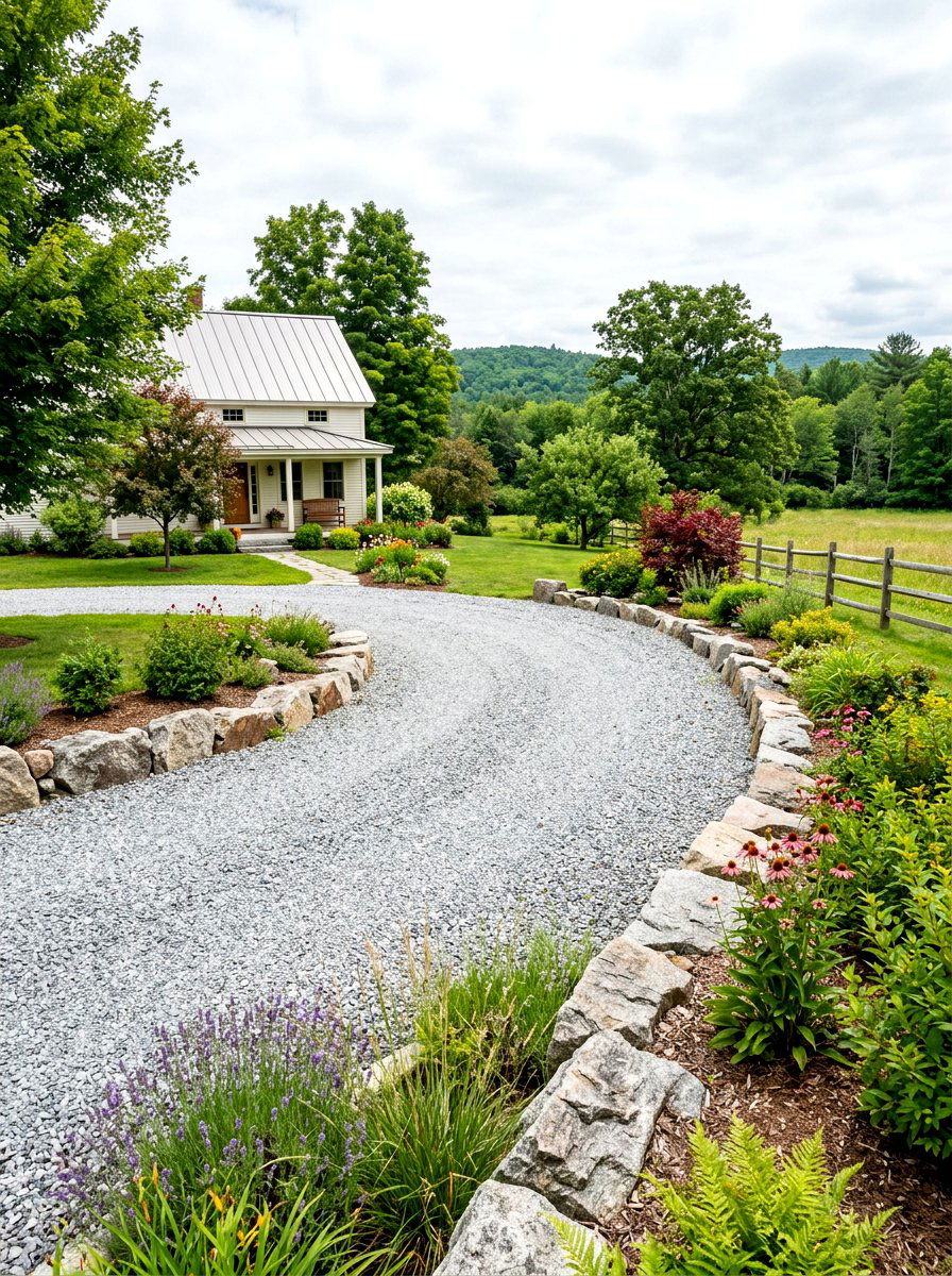 Crushed Stone Driveway - 30 drought tolerant front yard ideas