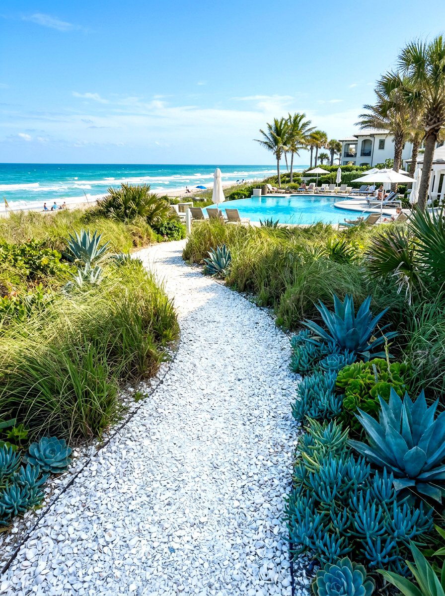 Crushed seashell coastal walkway - 30 secret path garden ideas