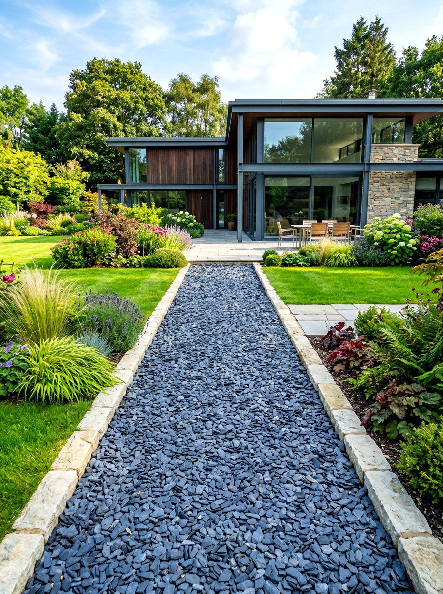 Crushed slate walkway - 30 formal front garden ideas