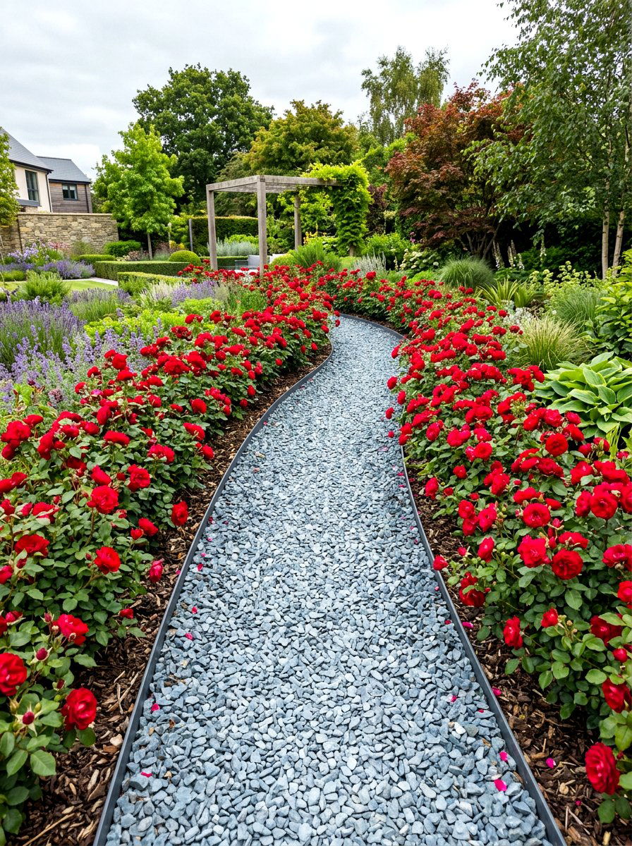 Crushed stone rose walkway - 30 rose garden walkway ideas