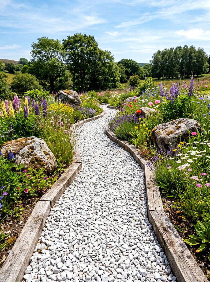 Crushed stone walkway - 30 front yard pathway ideas