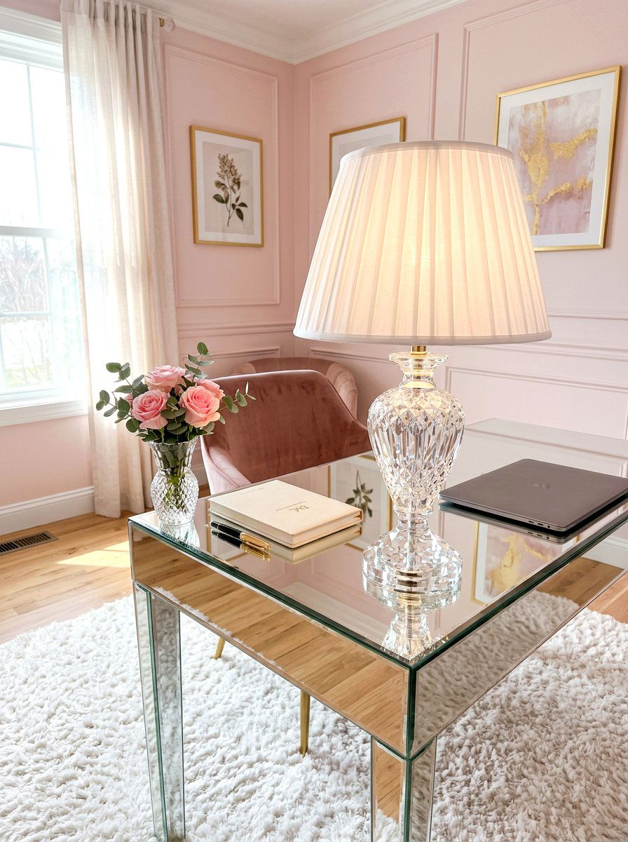 Crystal Base Table Lamp Workspace - 30 lamp lit office ideas
