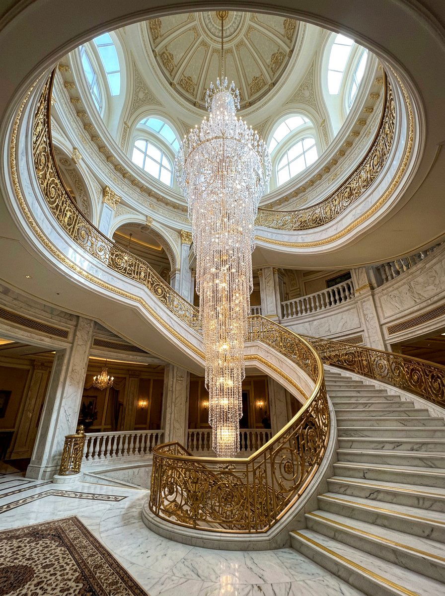 Crystal Cascade Chandelier - 30 staircase lighting ideas