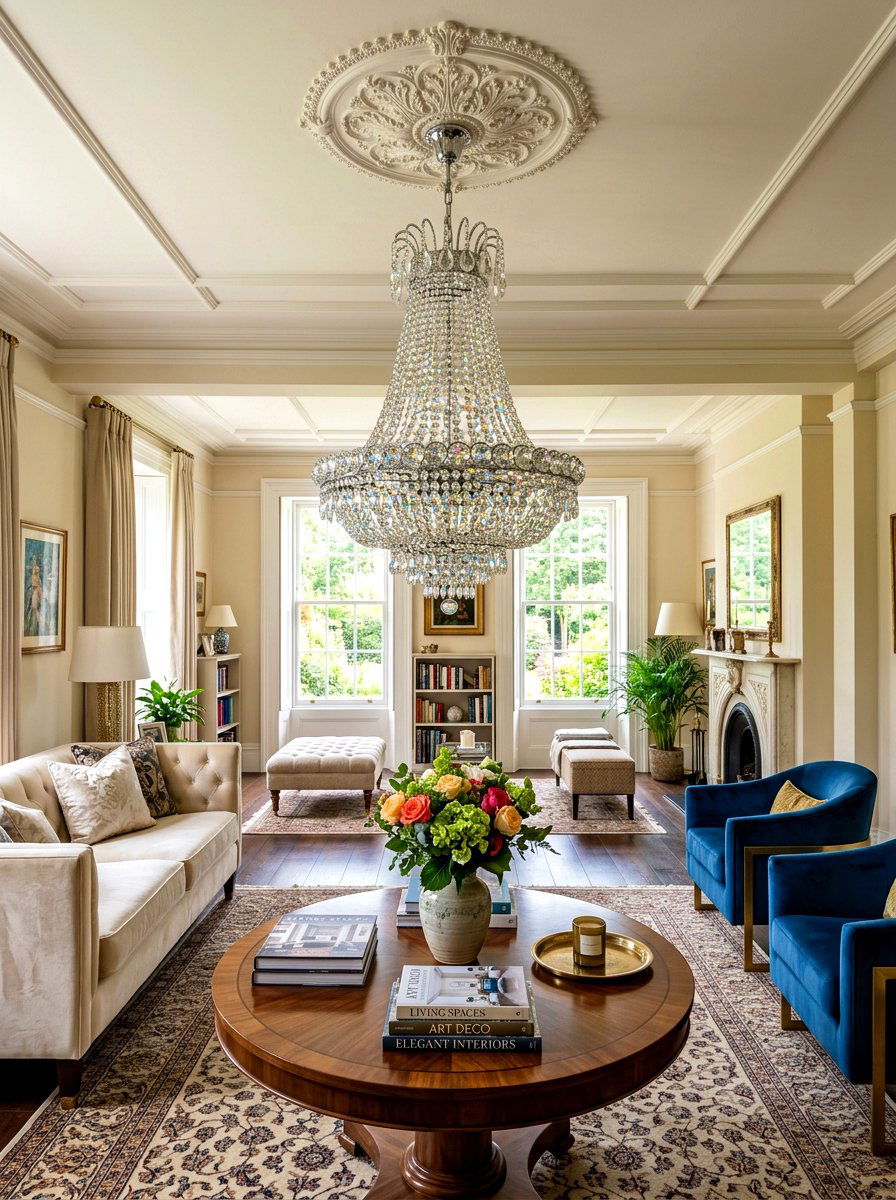 Crystal Chandelier - 30 old money living room ideas