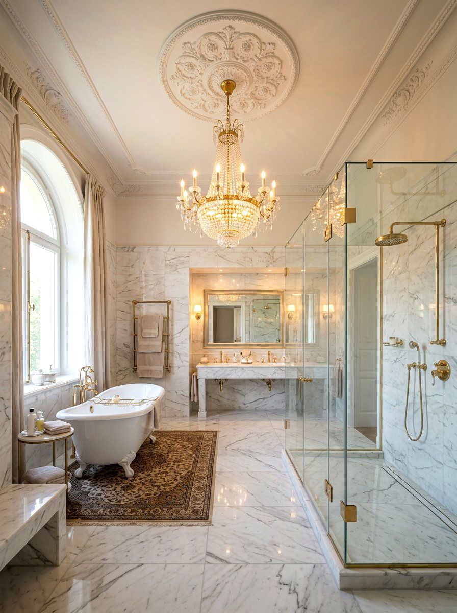 Crystal Chandelier - 30 Parisian bathroom ideas