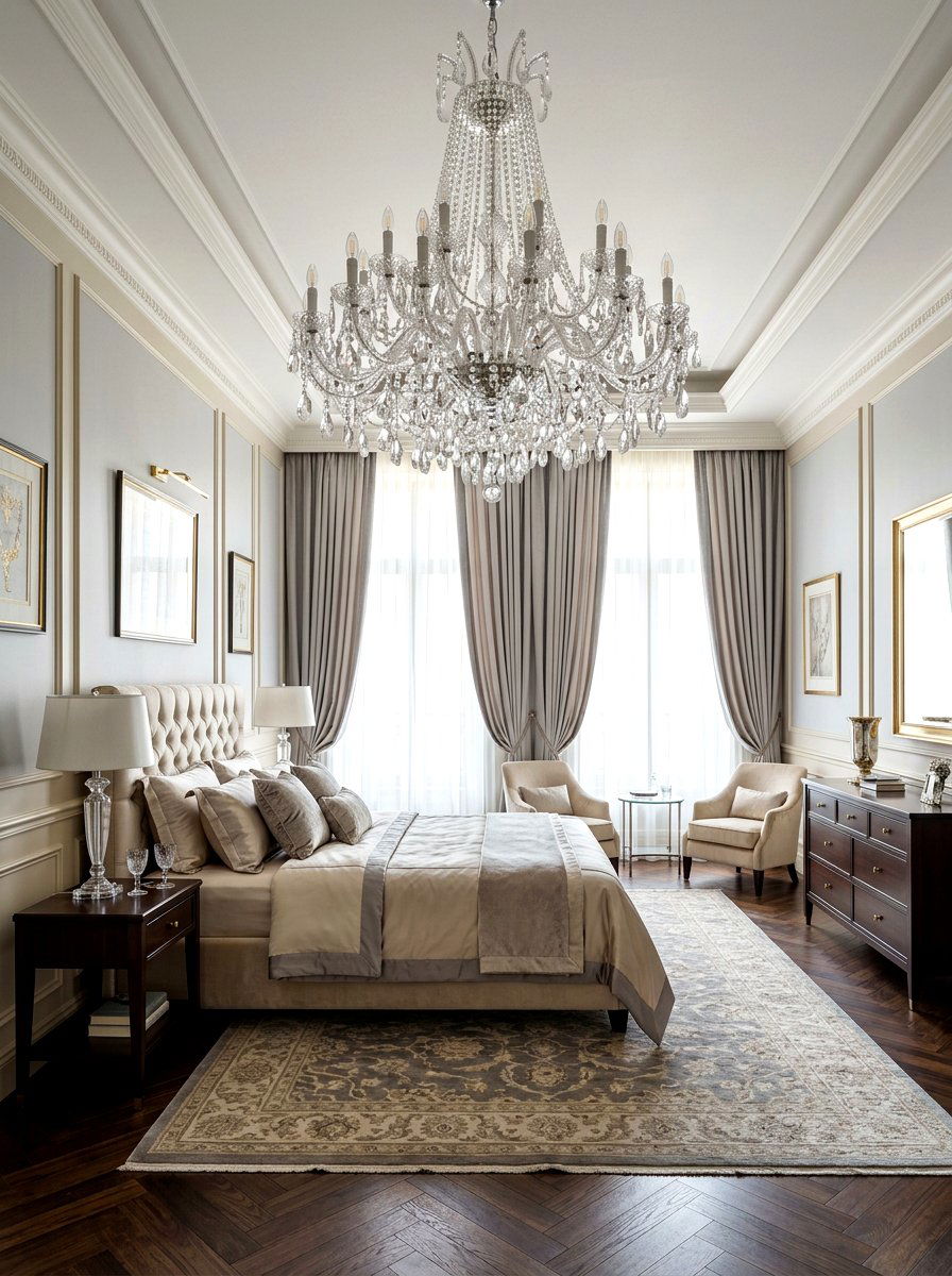Crystal Chandelier Bedroom - 30 old money bedroom ideas