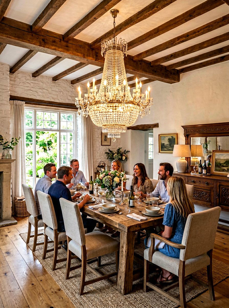 Crystal Chandelier Dining Space - 30 French cottage decor ideas