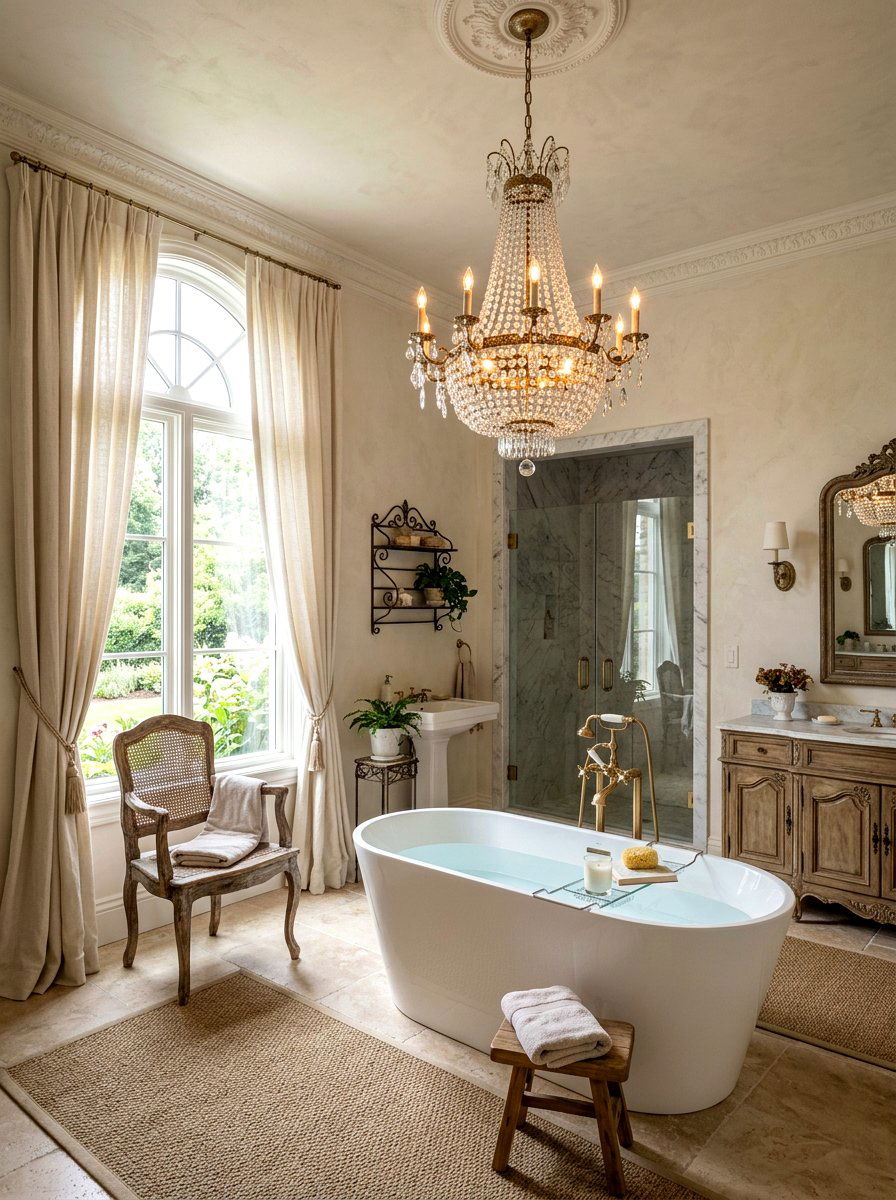 Crystal Chandelier For Master Bath - 30 French country bathroom ideas