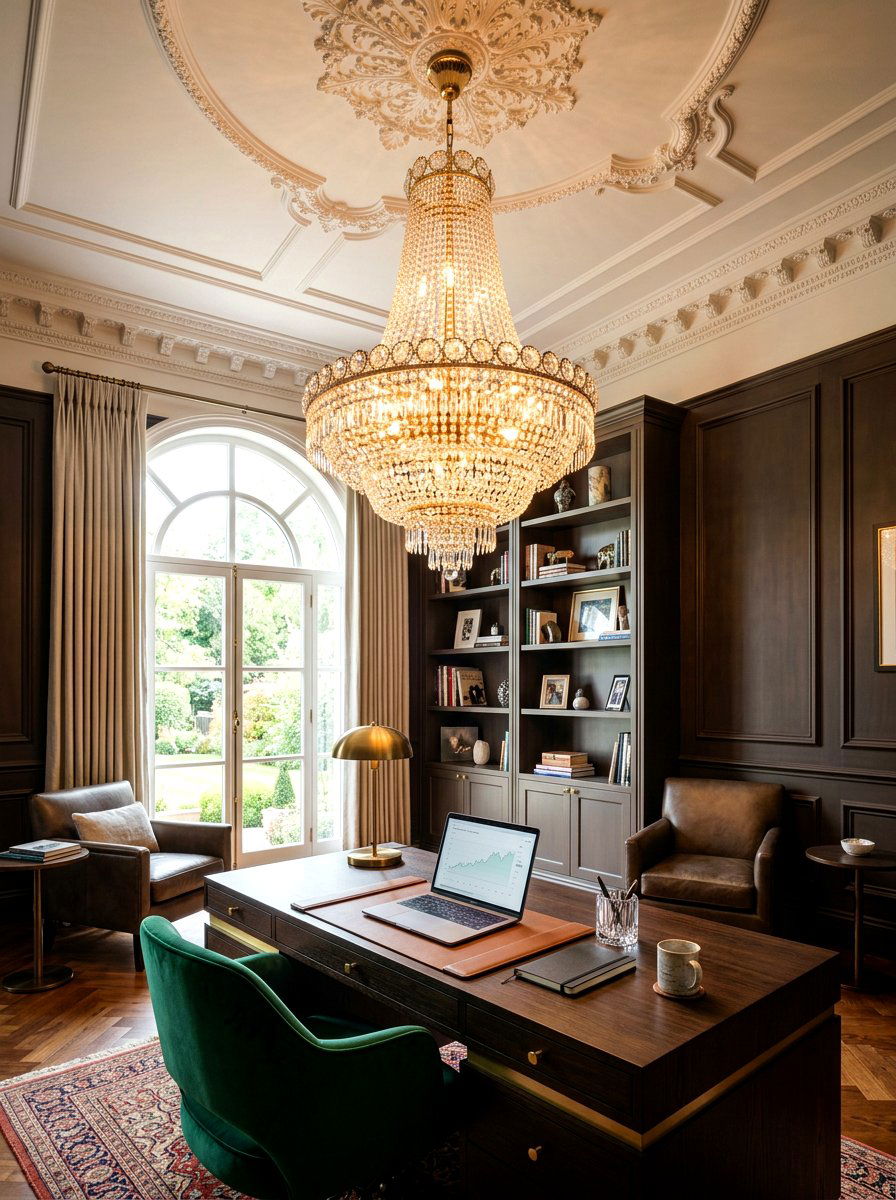 Crystal Chandelier Home Office Lighting - 30 luxury home office ideas