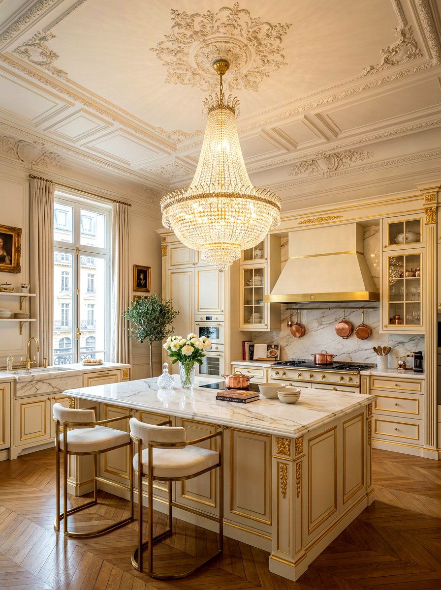 Crystal Chandelier Kitchen Lighting - 30 Parisian kitchen ideas