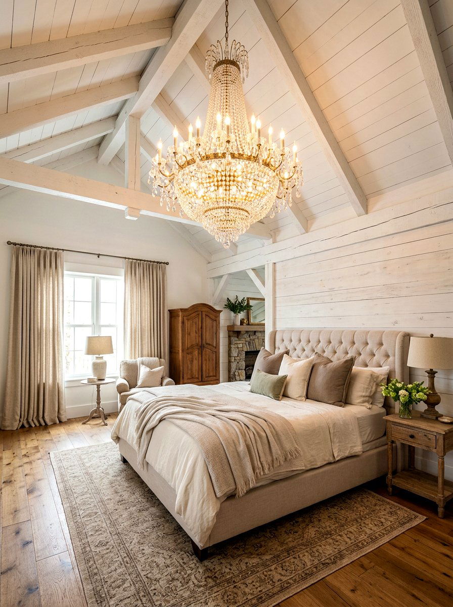 Crystal Chandelier Lighting - 30 cottage romantic bedroom ideas