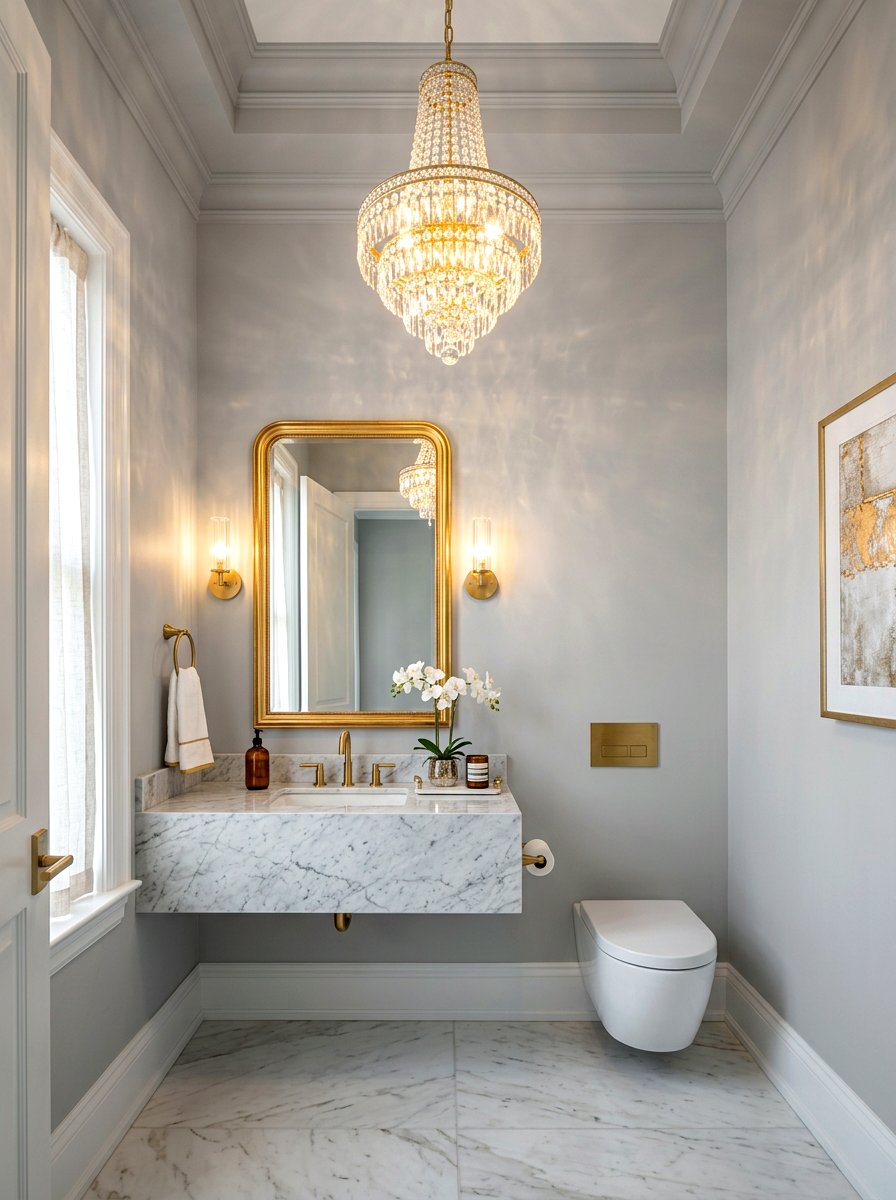 Crystal Chandelier Lighting - 30 vintage powder room ideas