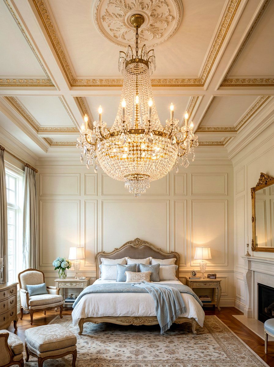 Crystal Chandelier Lighting - 30 Parisian bedroom ideas