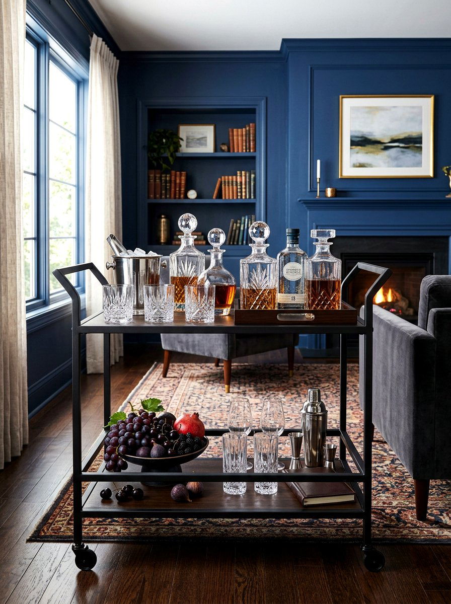 Crystal Decanter Bar Cart - 30 dark romantic Halloween home ideas