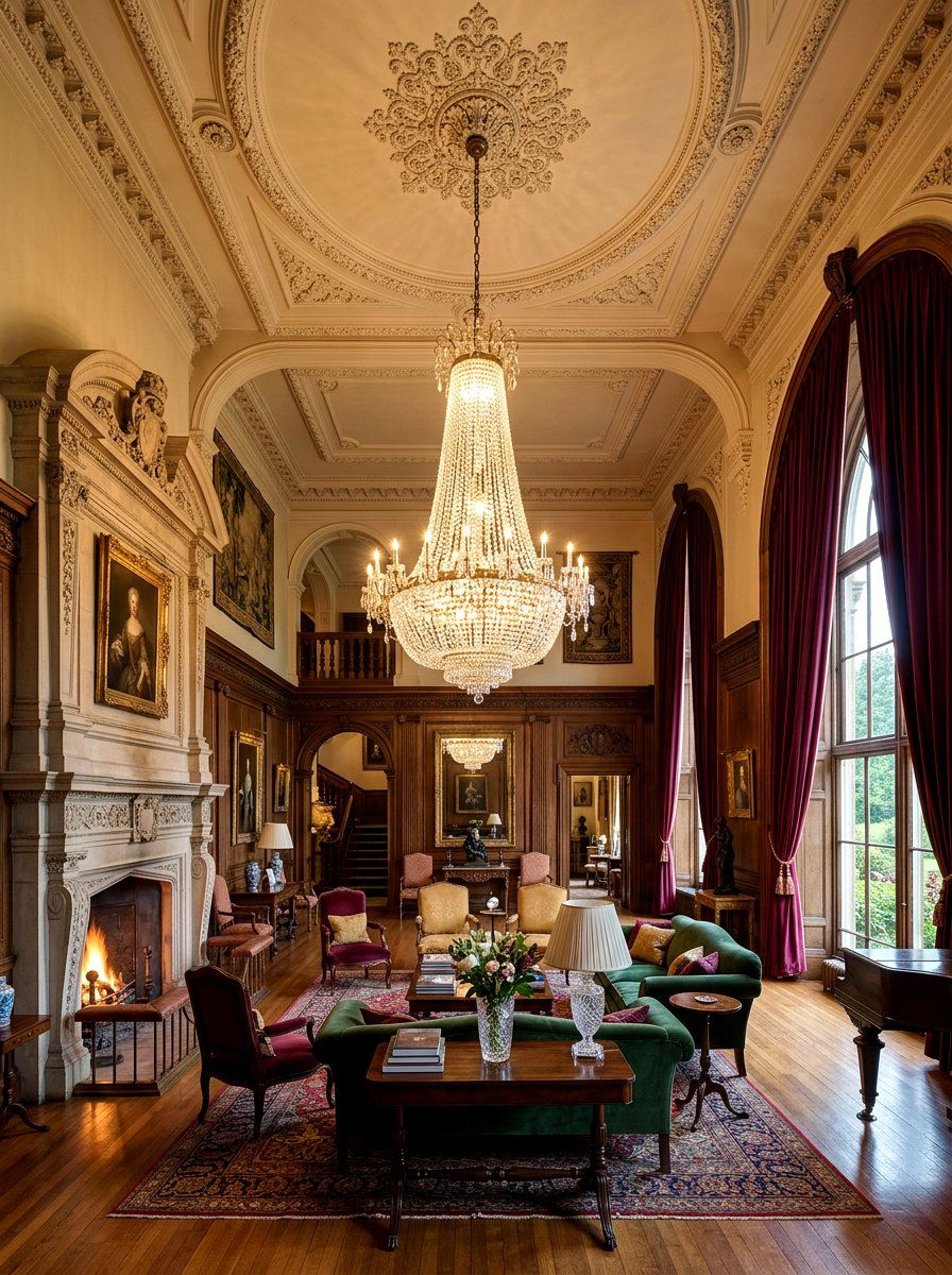 Crystal Hanging Chandelier - 30 English manor living room ideas