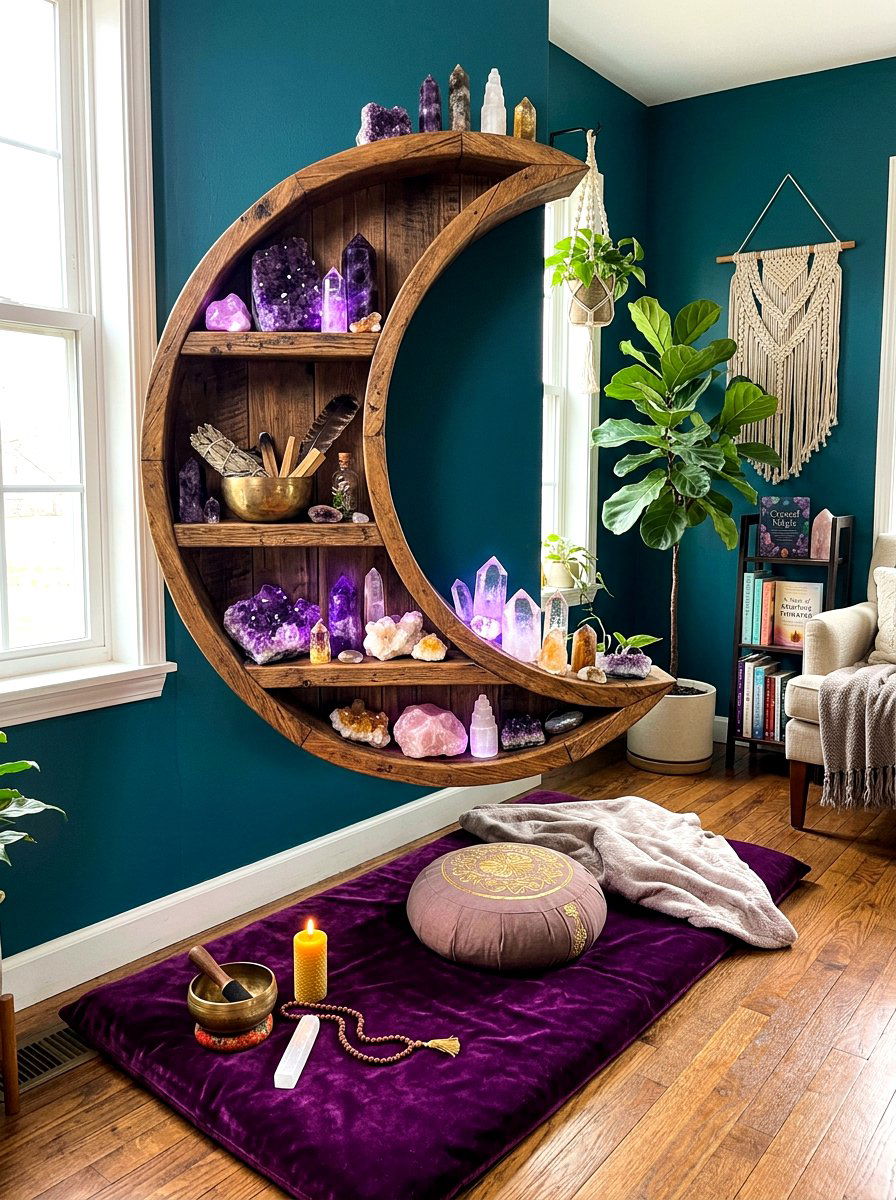 Crystal Healing Shelf - 30 self care station ideas