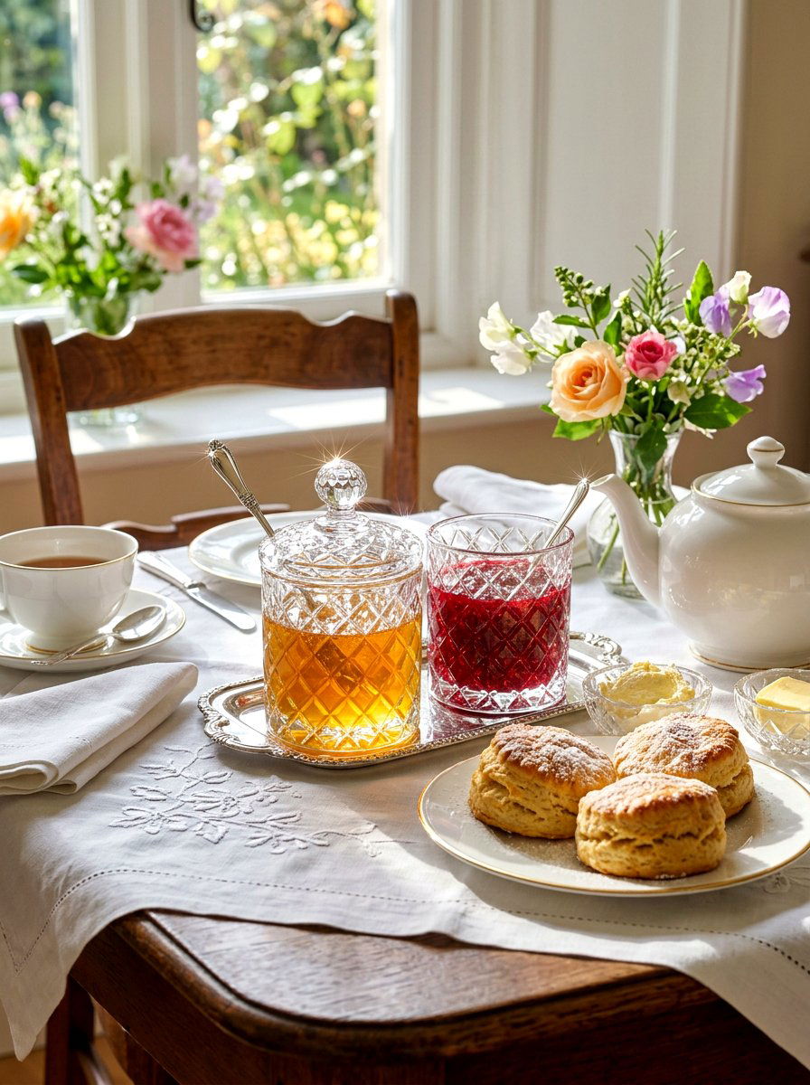 Crystal Jam And Honey Jars - 30 English tea tablescape ideas
