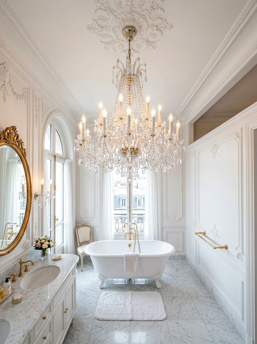 Crystal chandelier bathroom lighting - 30 coquette bathroom ideas