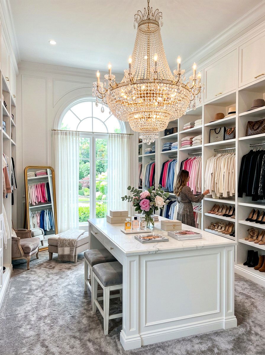 Crystal chandelier dressing room - 30 glam closet ideas