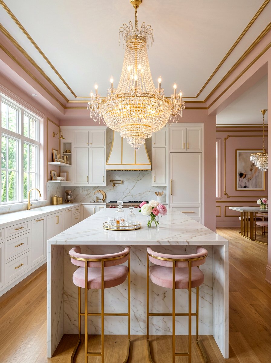 Crystal chandelier lighting - 30 coquette kitchen ideas
