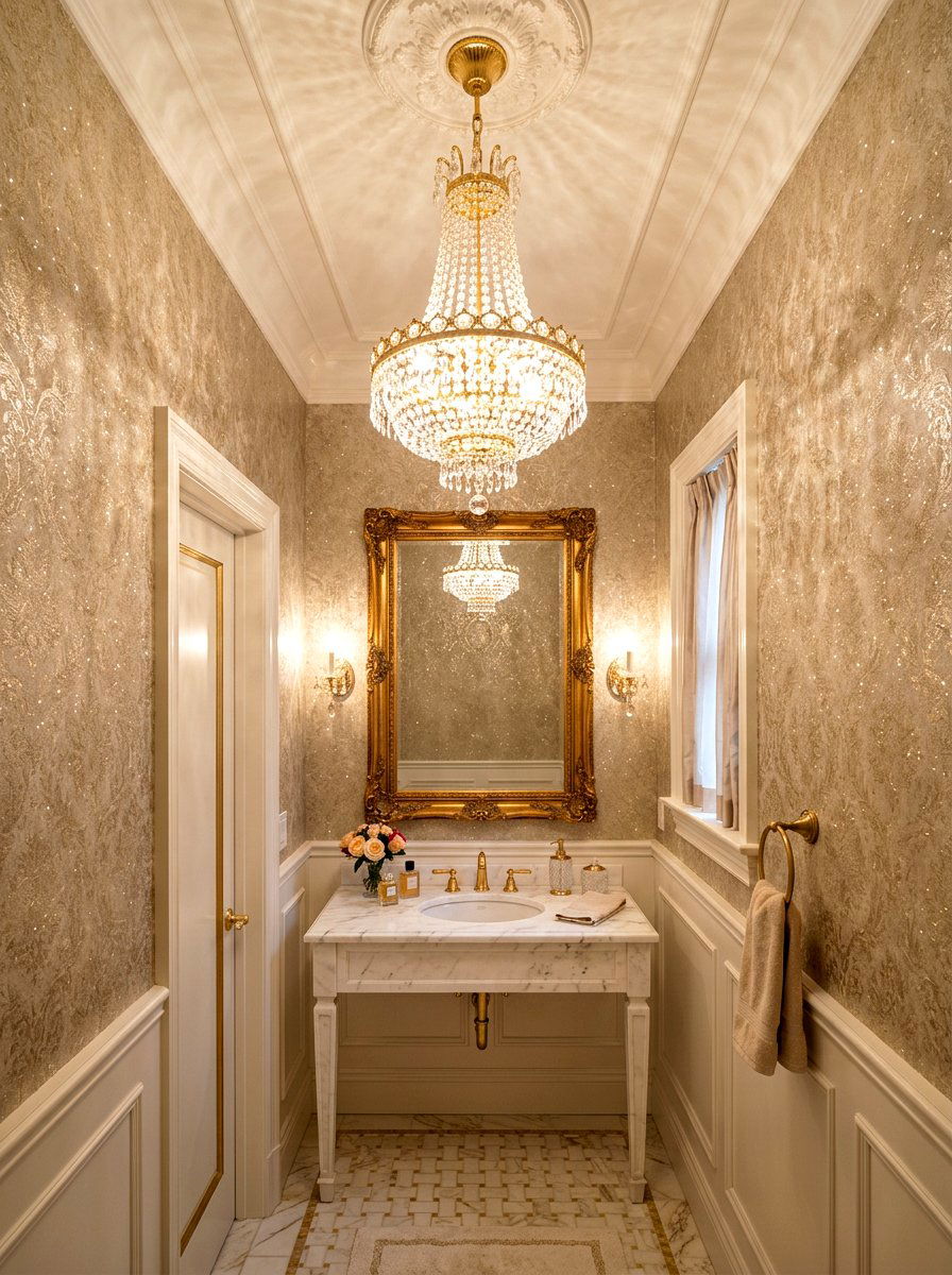Crystal chandelier lighting - 30 traditional powder room ideas