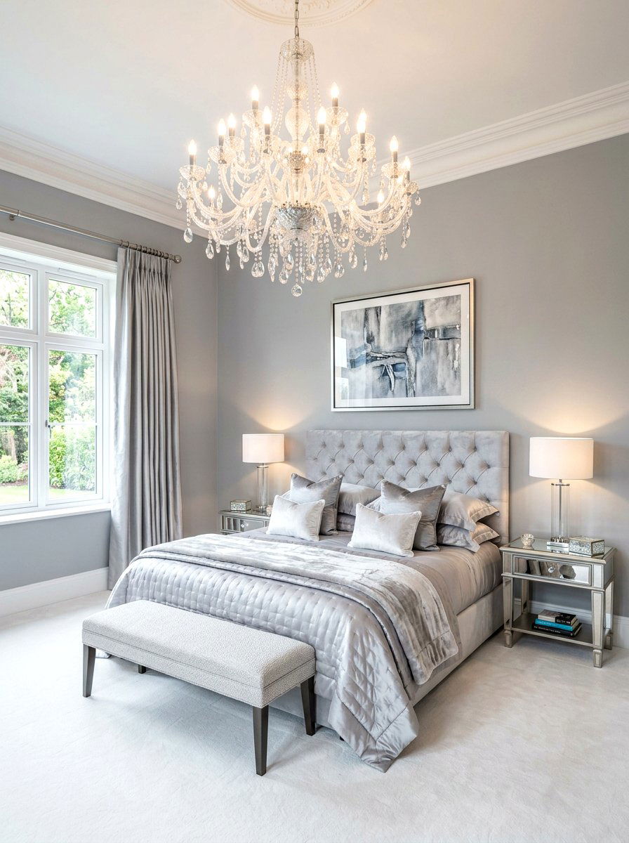 Crystal chandelier master bedroom - 30 luxury Pinterest bedroom ideas
