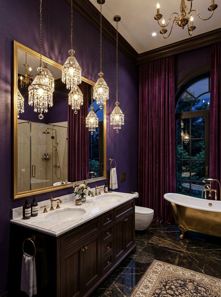 Crystal drop mini pendant - 30 moody bathroom lamp ideas