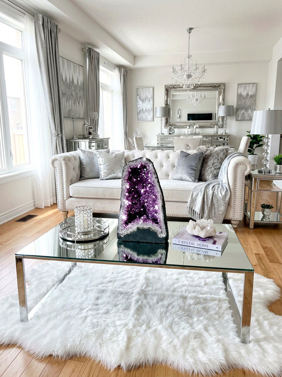 Crystal geode decor - 30 glass coffee table styling ideas