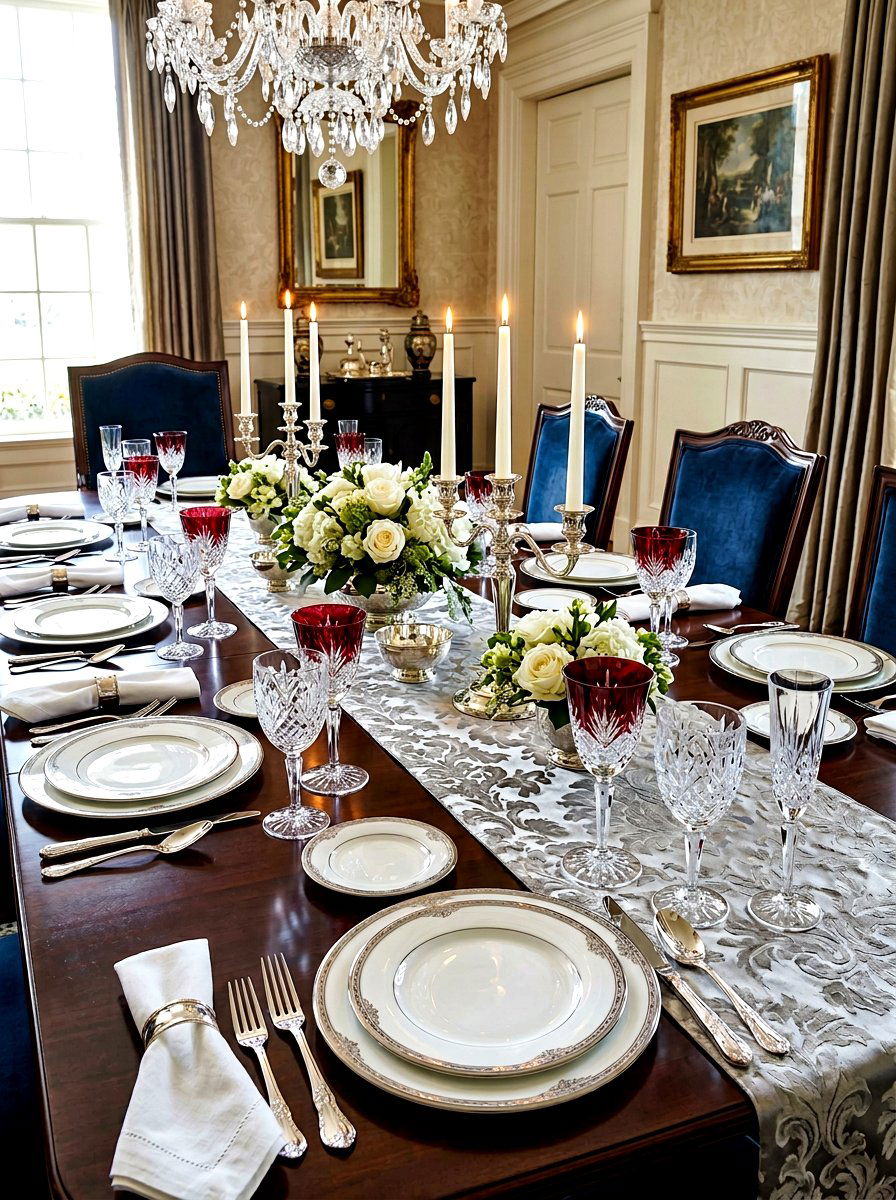 Crystal glass table setting - 30 New Year table decor ideas