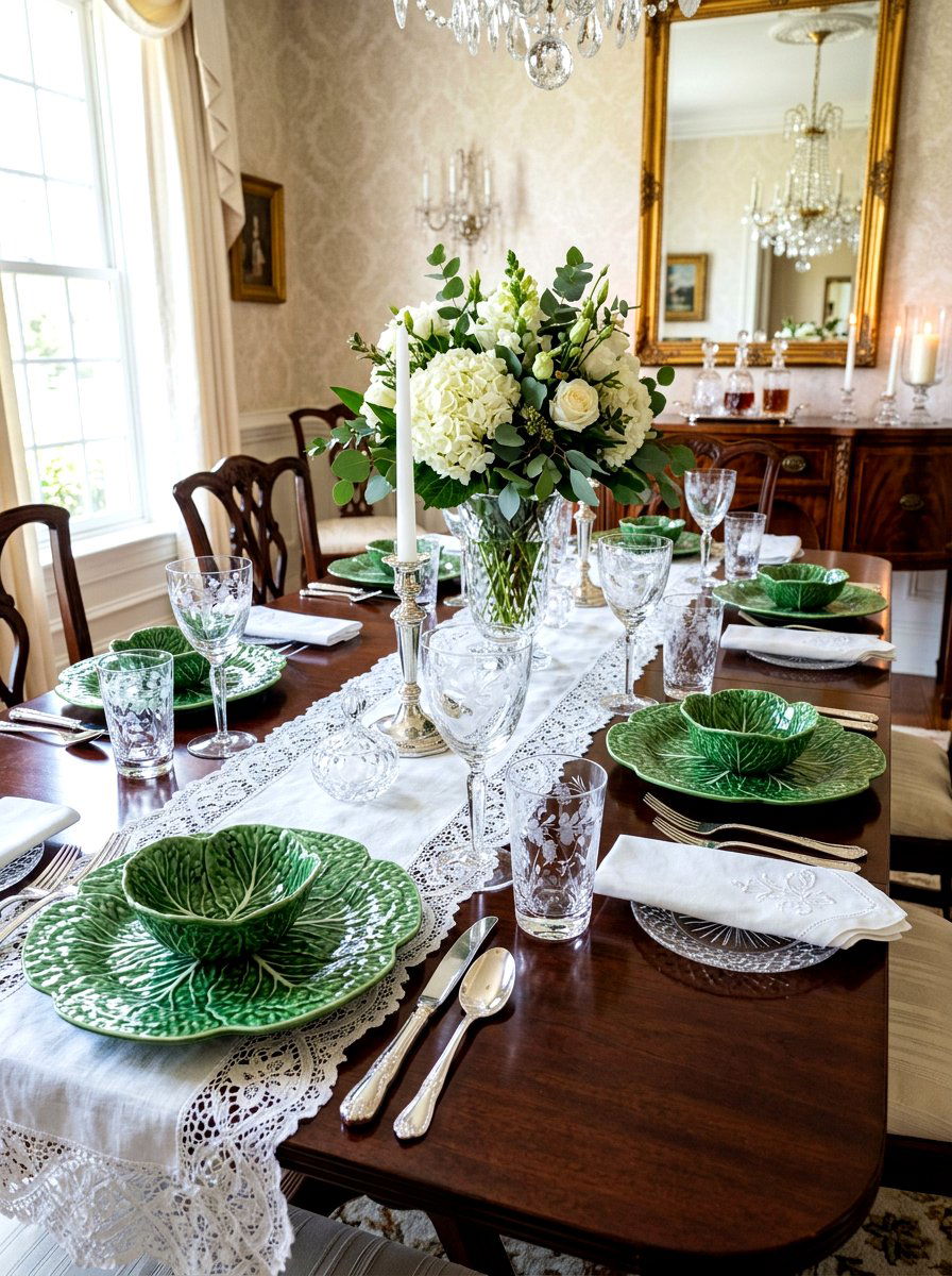 Crystal glassware theme - 30 cabbagecore tablescape ideas