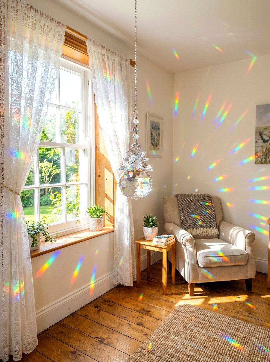Crystal suncatcher pendant - 30 fairycore bedroom ideas