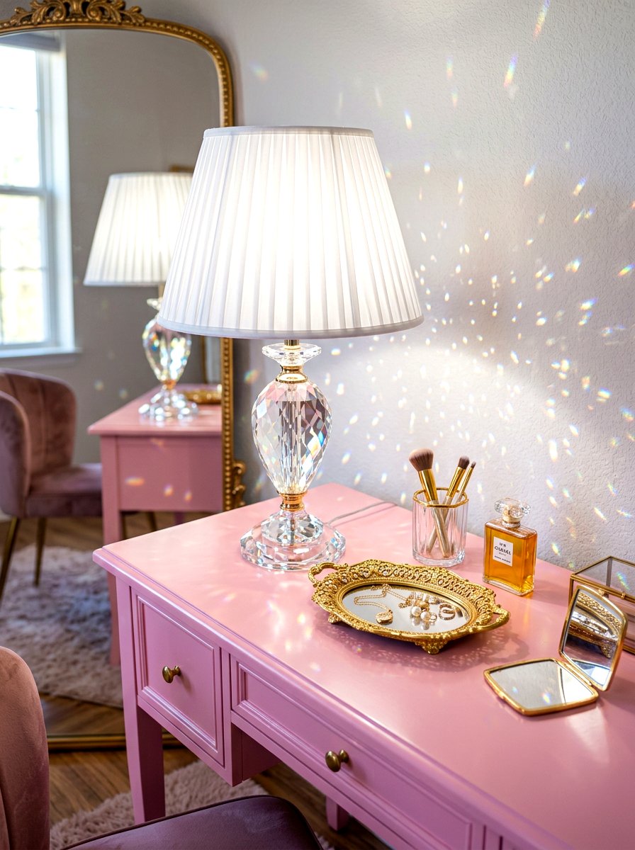 Crystal vanity lamp - 30 coquette vanity ideas
