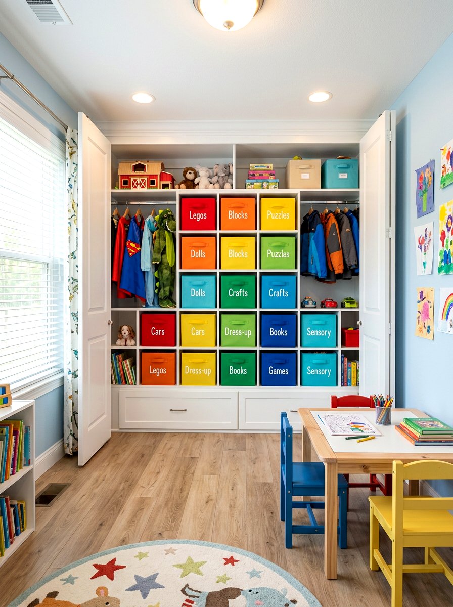 Cubby storage bins - 30 kids closet system ideas